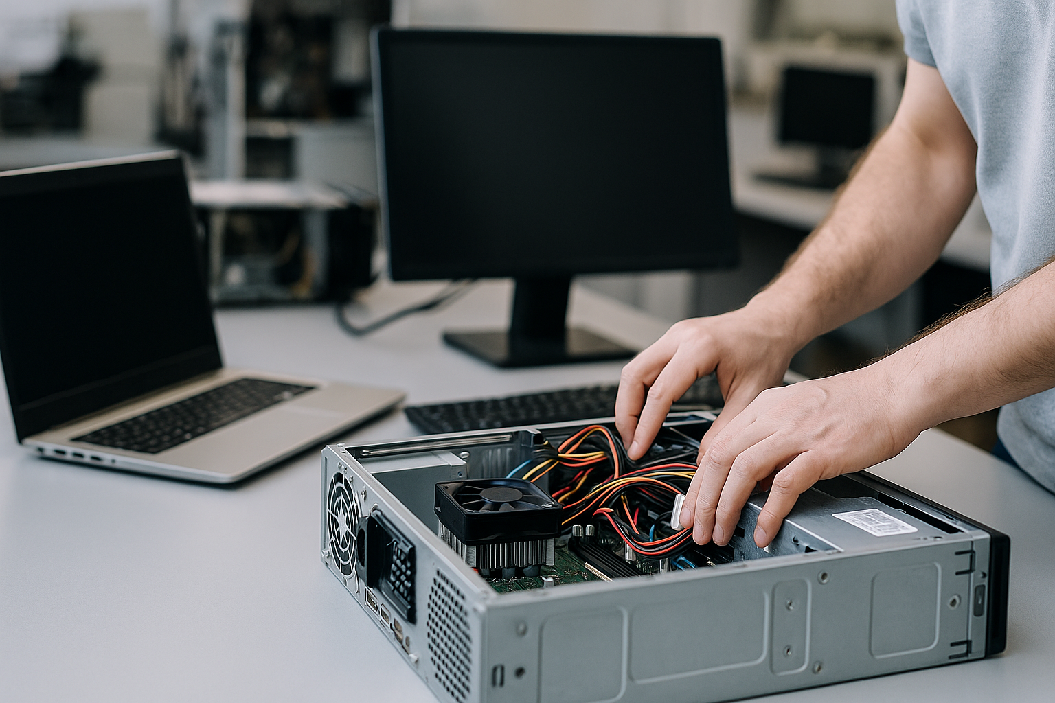 serveur-peripherique-device-en-atelier-sur-site Ordinateur ouvert en réparation